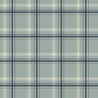Mitchell Black Heritage Ashcroft Tartan Plaid Wallpaper in shade Mineral Blue at Say Decor