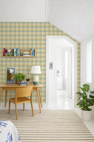 Mitchell Black Heritage Ashcroft Tartan Plaid Wallpaper bedroom in shade Primary at Say Decor