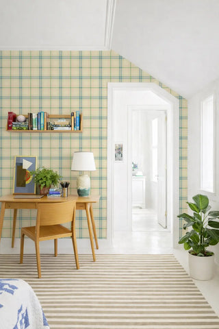 Mitchell Black Heritage Plaid English Check Wallpaper bedroom in shade Greenhouse at Say Decor