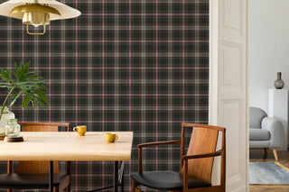 Mitchell Black Heritage Plaid English Check Wallpaper Dining Room in shade Rose at Say Decor
