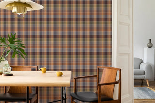 Mitchell Black Heritage Plaid London Check Wallpaper dining room in shade Apricot at Say Decor
