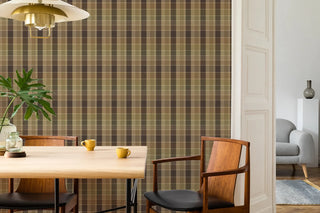 Mitchell Black Heritage Plaid London Check Wallpaper dining room in shade Ochre at Say Decor