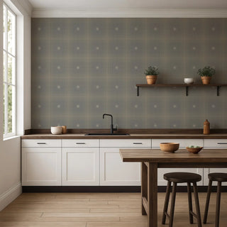 Mitchell Black Heritage Plaid Mariners Grid Wallpaper kitchen in shade Newsprint at Say Decor
