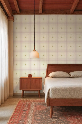 Mitchell Black Heritage Plaid Mariners Grid Wallpaper bedroom in shade Sunrise at Say Decor
