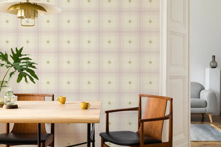 Mitchell Black Heritage Plaid Mariners Grid Wallpaper dining room in shade Sunrise at Say Decor