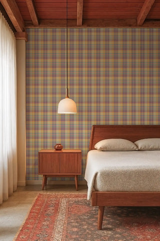Mitchell Black Heritage Plaid Sawyer Check Wallpaper bedroom in shade Harvest Madras at Say Decor