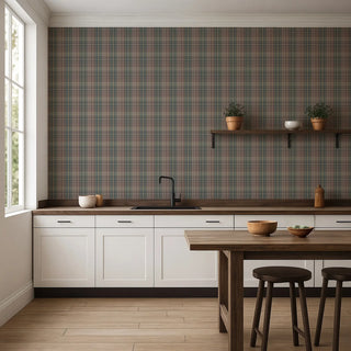 Mitchell Black Heritage Plaid Sawyer Check Wallpaper kitchen in shade Rosewood at Say Decor