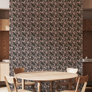 Mitchell Black Blossom Perch Chinoiserie Wallpaper dining room in shade Fuchsia at Say Decor