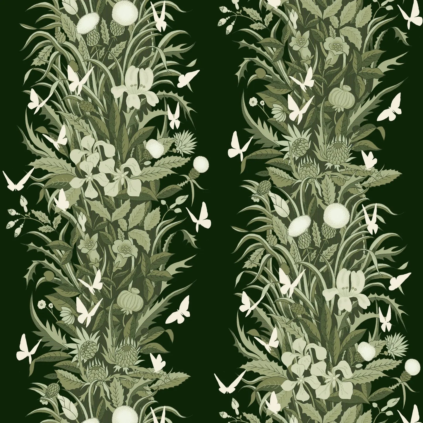 Mitchell Black Paradise Bloom Botanical Stripe Wallpaper in shade Dark Green at Say Decor