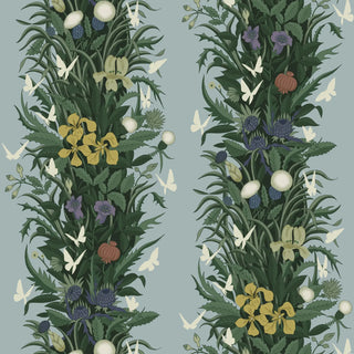 Mitchell Black Paradise Bloom Botanical Stripe Wallpaper in shade Blue Dusk at Say Decor