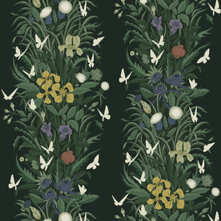 Mitchell Black Paradise Bloom Botanical Stripe Wallpaper in shade Evening at Say Decor