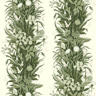 Mitchell Black Paradise Bloom Botanical Stripe Wallpaper in shade Green Linen at Say Decor