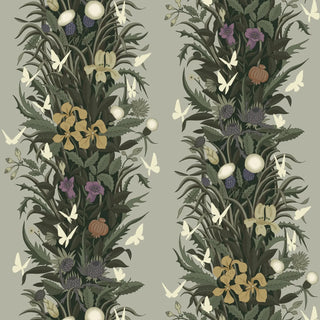 Mitchell Black Paradise Bloom Botanical Stripe Wallpaper in shade Linen Gray at Say Decor