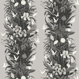 Mitchell Black Paradise Bloom Botanical Stripe Wallpaper in shade Newsprint at Say Decor