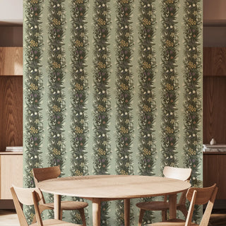 Mitchell Black Paradise Bloom Botanical Stripe Wallpaper dining room in shade Soft Fern at Say Decor