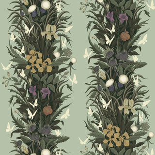 Mitchell Black Paradise Bloom Botanical Stripe Wallpaper in shade Soft Fern at Say Decor