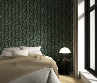 Mitchell Black Stalking Vine Botanical Wallpaper bedroom in shade Emerald at Say Decor