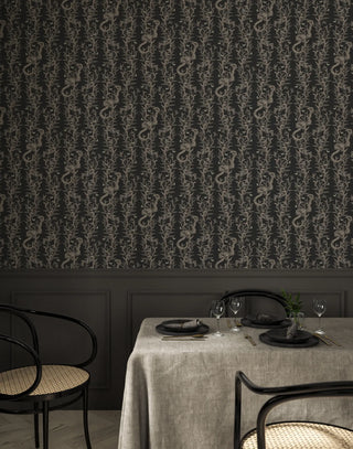 Mitchell Black Stalking Vine Botanical Wallpaper dining room in shade Fossil at Say Decor