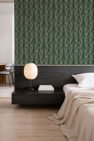 Mitchell Black Stalking Vine Botanical Wallpaper bedroom in shade Jade at Say Decor