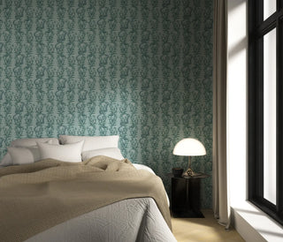 Mitchell Black Stalking Vine Botanical Wallpaper bedroom in shade Teal at Say Decor