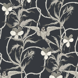 Mitchell Black Tangled Flight Botanical Wallpaper in shade Black Oak at Say Decor