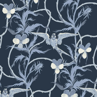 Mitchell Black Tangled Flight Botanical Wallpaper in shade Indigo at Say Decor