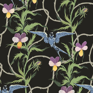 Mitchell Black Tangled Flight Botanical Wallpaper in shade Midnight at Say Decor