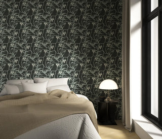 Mitchell Black Tangled Flight Botanical Wallpaper bedroom in shade Seafoam Black at Say Decor