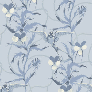 Mitchell Black Tangled Flight Botanical Wallpaper in shade True Blue at Say Decor