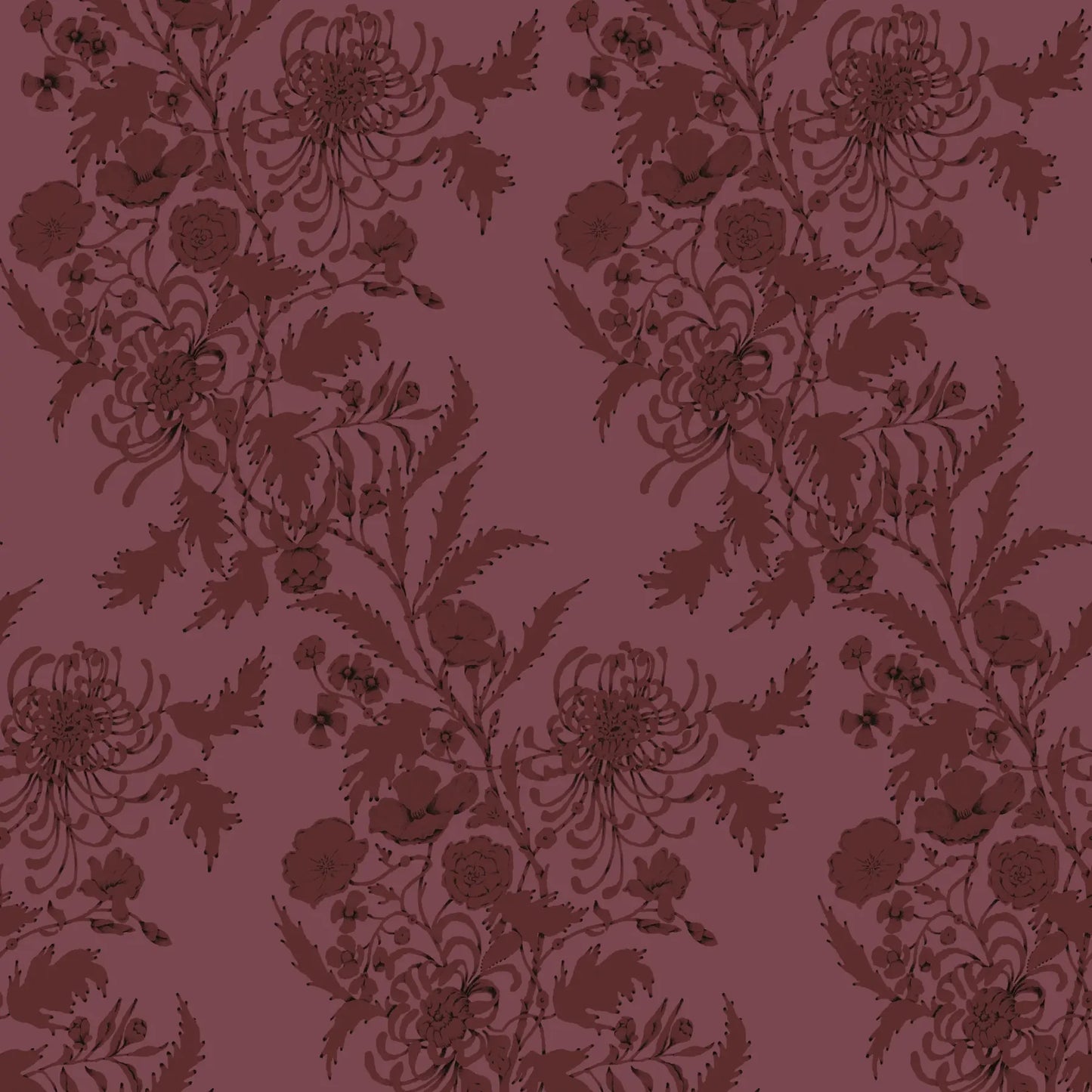 Mitchell Black Wilding Toile Floral Wallpaper in shade Burgundy at Say Decor