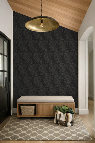 Mitchell Black Wilding Toile Floral Wallpaper entryway in shade Shadow at Say Decor