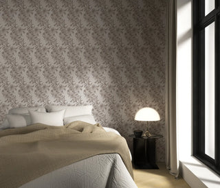 Mitchell Black Wilding Toile Floral Wallpaper decor in shade Pulp Gray at Say Decor