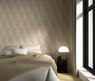 Mitchell Black Wilding Toile Floral Wallpaper bedroom in shade Wheat at Say Decor
