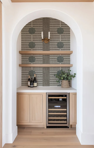 Mitchell Black Forbes Masters Nomalanga Geometric Wallpaper Home Bar in shade Sage Taupe at Say Decor