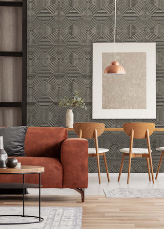 Mitchell Black x Forbes Masters Sade Geometric Wallpaper dining room in shade Black at Say Decor