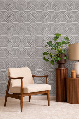 Mitchell Black x Forbes Masters Sade Geometric Wallpaper living room in shade Gray at Say Decor
