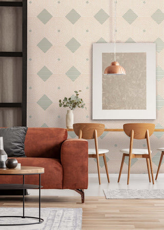 Mitchell Black x Forbes Masters Sade Geometric Wallpaper dining room in shade Peach at Say Decor