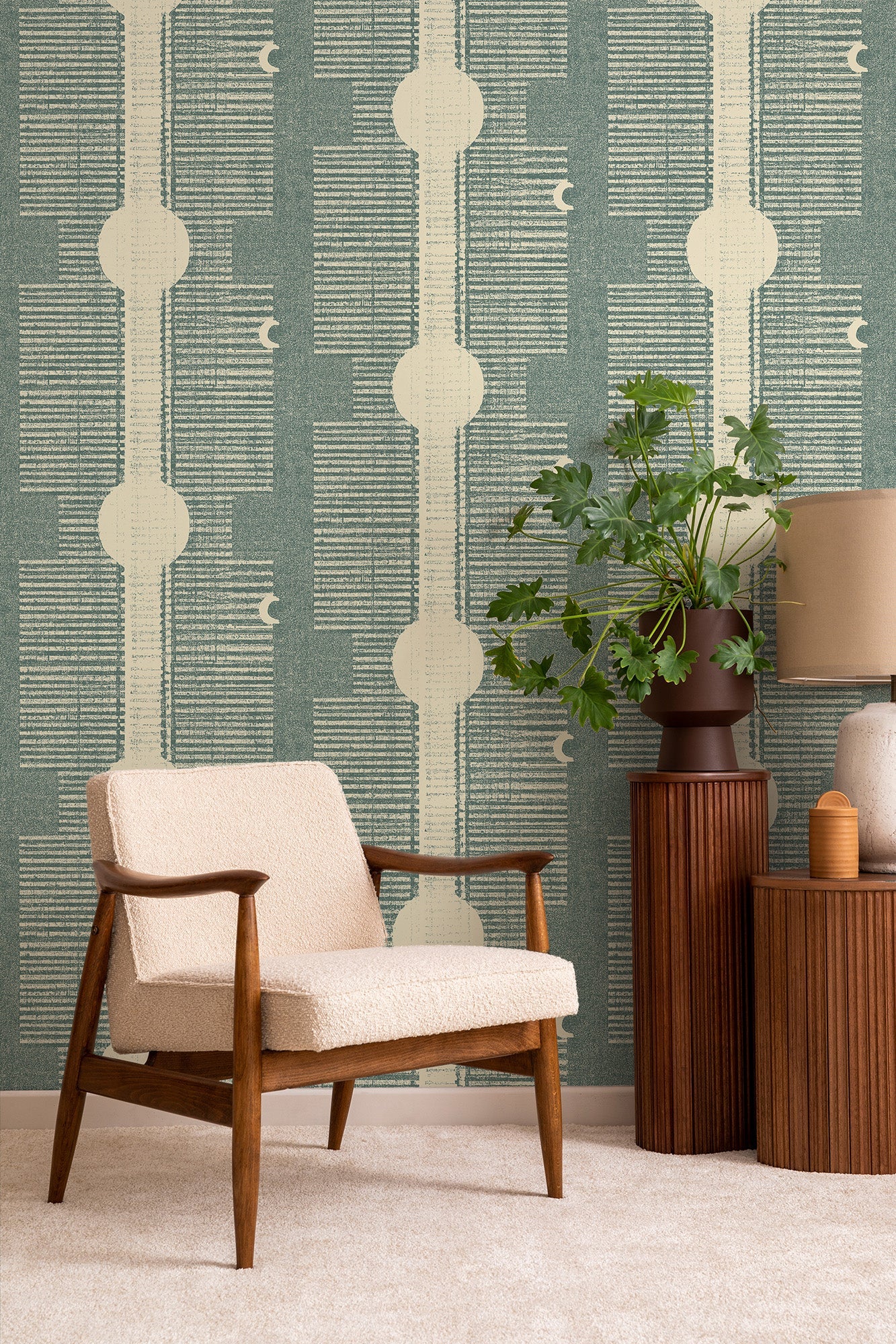 Mitchell Black Forbes Masters Inyanga Geometric Wallpaper Living Room in shade Blue Jade at Say Decor