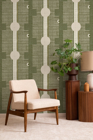 Mitchell Black Forbes Masters Inyanga Geometric Wallpaper living room in shade Green at Say Decor