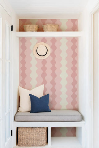 Mitchell Black Natalie Papier Low Frequency Abstract Wallpaper entryway in shade Blush at Say Decor
