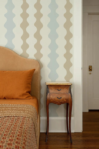 Mitchell Black Natalie Papier Low Frequency Abstract Wallpaper bedroom in shade Daytime Blue at Say Decor