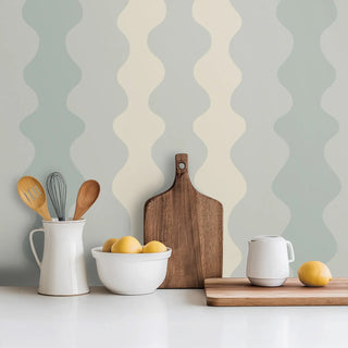 Mitchell Black Natalie Papier Low Frequency Abstract Wallpaper kitchen in shade Mineral Blue at Say Decor