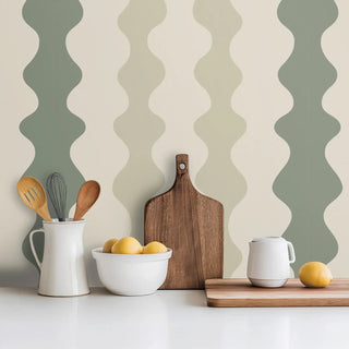 Mitchell Black Natalie Papier Low Frequency Abstract Wallpaper kitchen in shade Green Mist at Say Decor