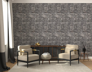 Mitchell Black Norman Wyatt Home Weathered Mosaic Wallpaper living room in shade Black at Say Decor