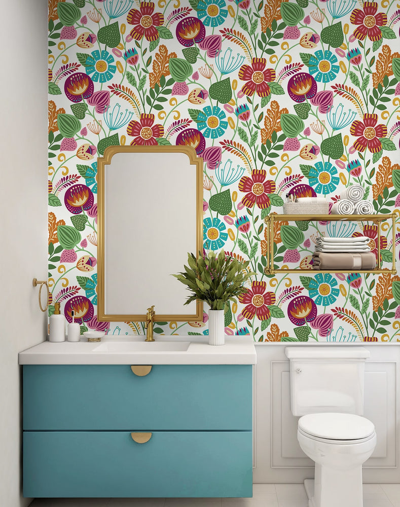 WD10200 floral wallpaper bathroom from Seabrook Designs