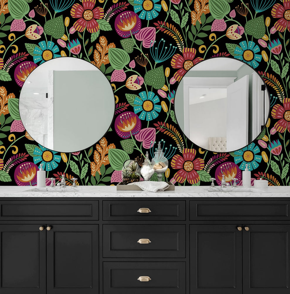 WD10210 floral wallpaper bathroom from Seabrook Designs
