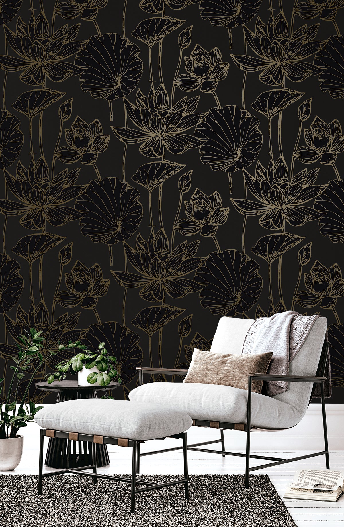 WH40700 Piano Viola Lotus Floral Unpasted Wallpaper Living Room from Say Decor