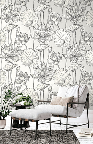 WH40720 Piano Viola Lotus Floral Unpasted Wallpaper Chair from Say Decor