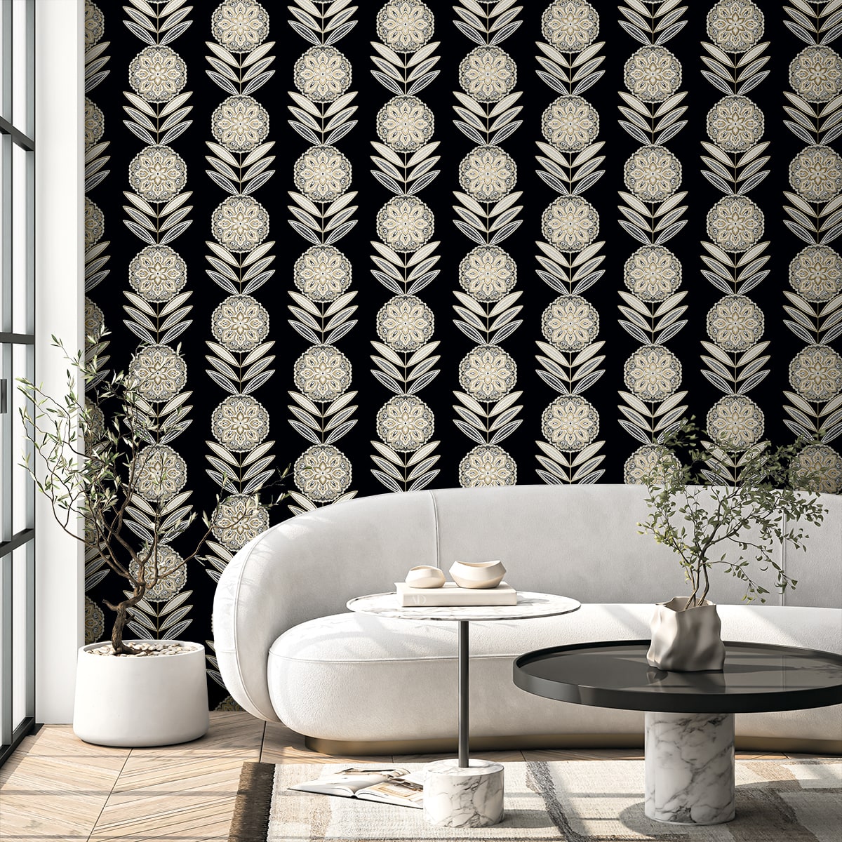 WH41105 Piano Belle Floral Stripe Botanical Unpasted Wallpaper Living Room from Say Decor