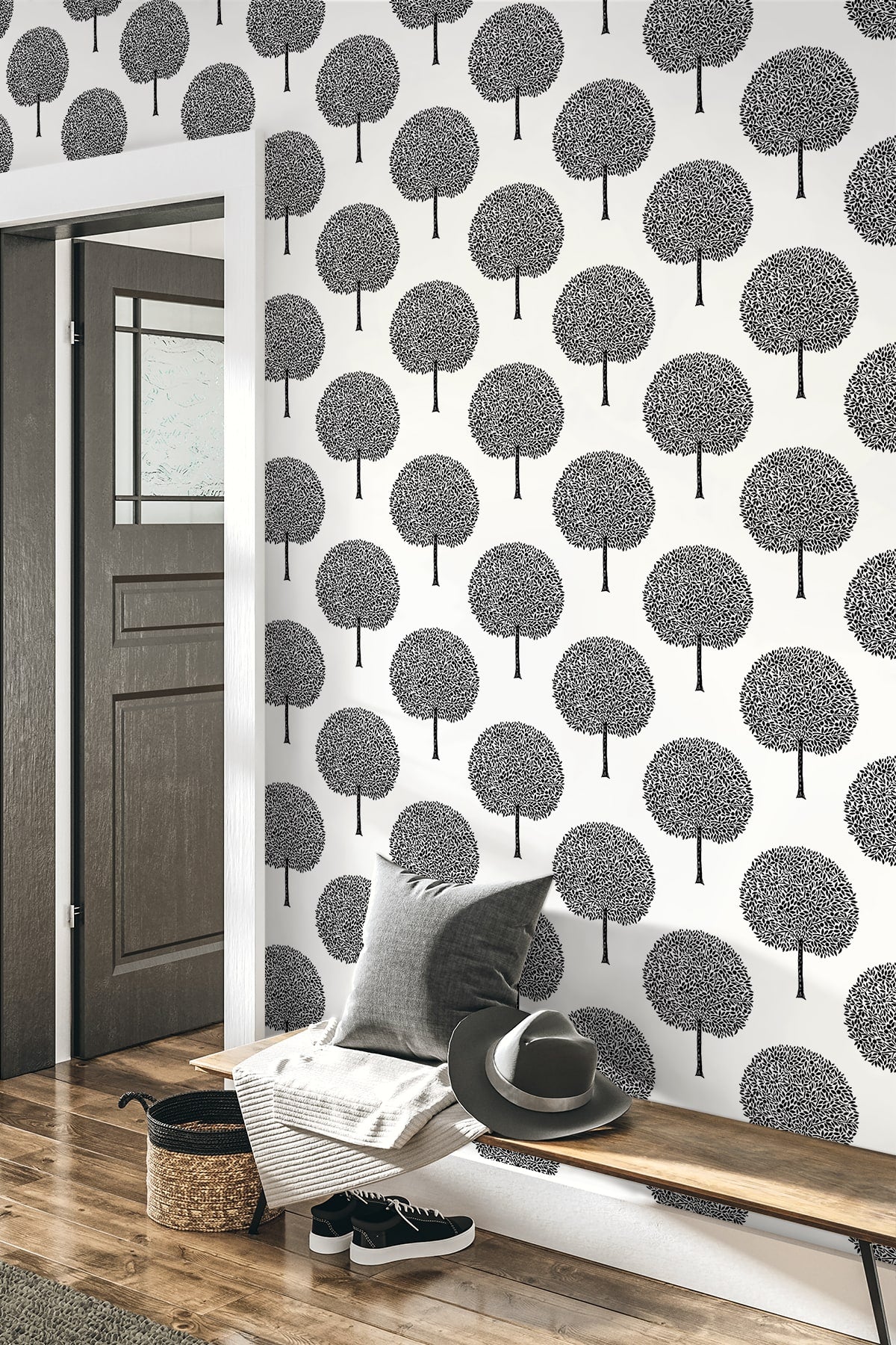 WH41800 Piano Demi Trees Botanical Unpasted Wallpaper Entryway from Say Decor